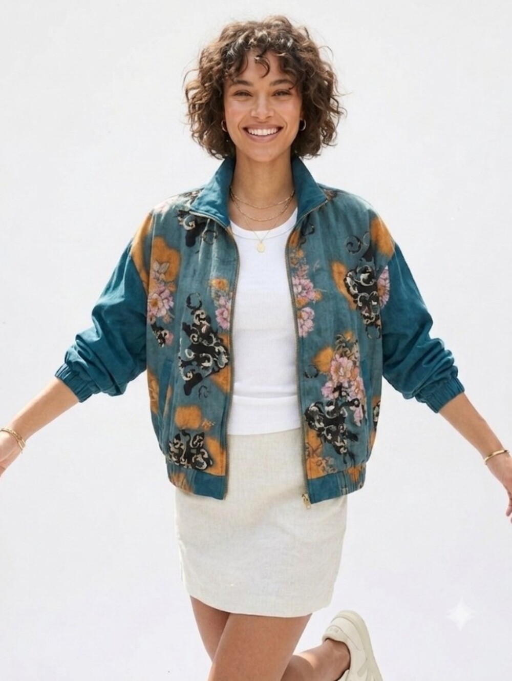 Sport Savvy Zippered Lightweight Jacket Regal Floral Print Green Medium